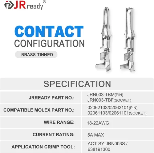 Miniatura 4 de JRready ST6480 Kit de clavijas de conector eléctrico de 2, 3, 4, 6, 9 y 12 pines con herramienta extractora de terminales de crimpado. 160 juegos.