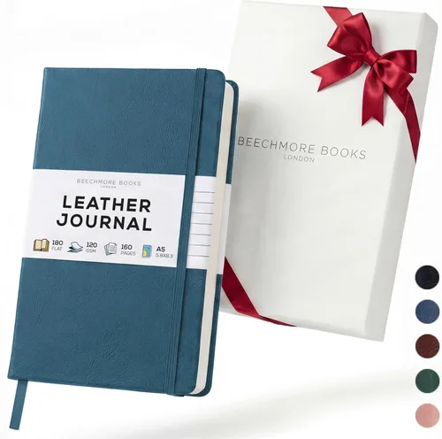 Miniatura 26 de BEECHMORE BOOKS Cuaderno rayado, 5.8 x 8.3 pulgadas, páginas rayadas A5, 160 páginas, diarios de cuero de tapa dura para mujeres, hombres, escritura