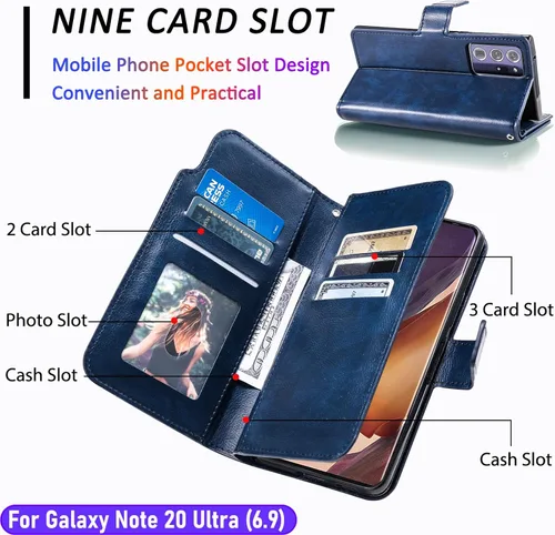 Miniatura 2 de Funda tipo cartera para Galaxy Note 20 Ultra de 6.9 pulgadas [3+ ranuras para tarjetas] Funda de piel sintética plegable para tarjetas de crédito