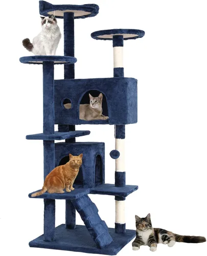 Miniatura 10 de BestPet Torre para Gatos de 54" Beige Resistente, Fácil de Ensamblar, Centro de Actividades Multinivel con Postes Rascadores de Sisal, Condos