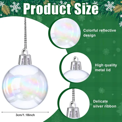 Miniatura 3 de BBTO 100 Piezas Adornos Navideños Iridiscentes Transparentes de Plástico Decoraciones de Bolas de Navidad Acrílicas Transparentes para Interiores