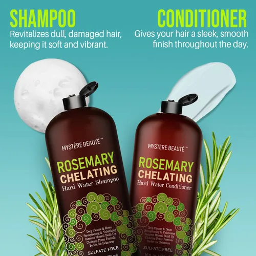Miniatura 4 de MYSTÈRE BEAUTÉ - Juego de champú y acondicionador quelante de romero – Cuidado del cabello con agua dura sin sulfato con biotina, queratina y árbol