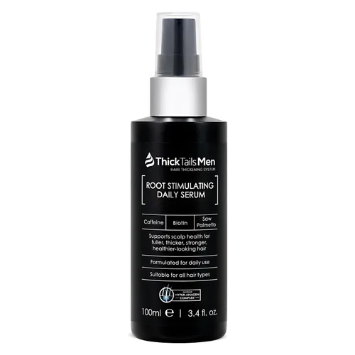 ThickTails Suero de crecimiento del cabello para hombres para adelgazar el cabello | Suero sin enjuague para raíces y cuero cabelludo con cafeína,