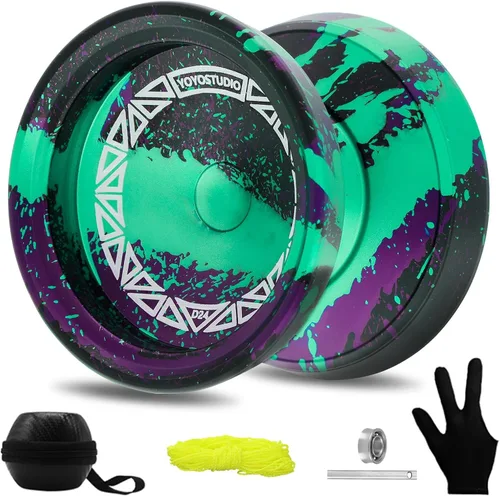 Miniatura 12 de YOYOSTUDIO D24 Yoyo profesional – Yoyo de metal sensible y no responde para trucos de giro de dedos, kit completo de accesorios con kit