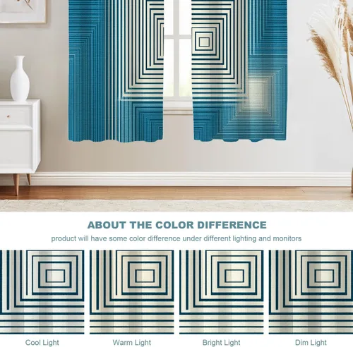Miniatura 6 de Shrahala Abstract Pattern Geometric Blackout Window Curtains, Concentric Squares Thermal Insulated Curtains Grommet Long Drapes for Bedroom,Living