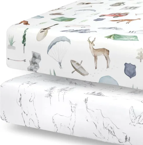 Miniatura 11 de Pobibaby Paquete de 2 sábanas bajeras para cuna para niñas, juego de sábanas de mezcla de algodón de primera calidad, suaves y transpirables