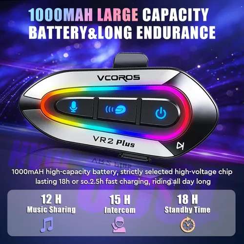 Miniatura 4 de VCOROS Auriculares para casco de motocicleta con luces RGB, intercomunicador de casco de 2 vías para 2 conductores, intercambio de música (N+), chip
