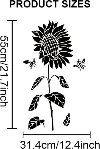 Miniatura 2 de MAYJOYDIY 4 plantillas grandes de girasol de 12.4 x 21.7 pulgadas, plantillas de abeja de girasol con pincel de pintura, plantilla de girasol