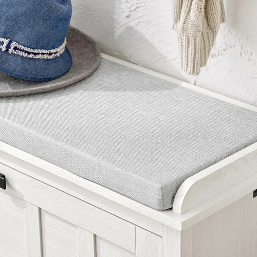Miniatura 4 de Haotian Banco de almacenamiento de zapatos, para entrada, zapatero para pasillo, zapatero pequeño con cajón abatible y cojín de asiento, blanco