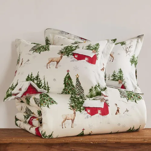 Miniatura 6 de Levtex Home - Juego de edredón Tatum Pines - Edredón tamaño King + dos fundas de almohada tamaño King - Cabaña navideña - Rojo, verde, marrón