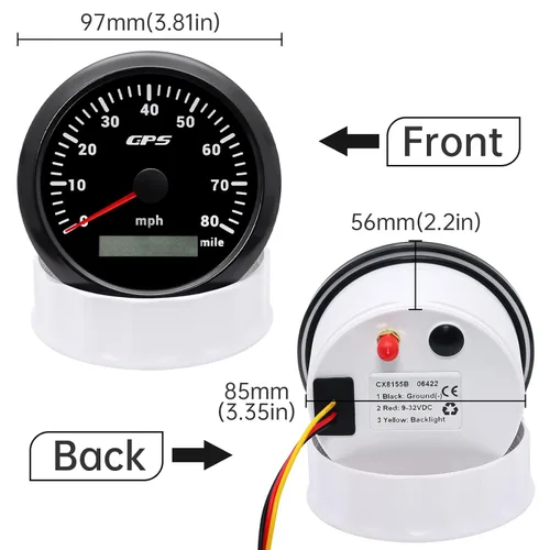 Miniatura 3 de ARTILAURA Velocímetro GPS 85 mm 3-3/8" Odómetro digital 130 km/h Medidor de velocidad 7 colores Impermeable para AUTO Coche Marino Camión 9-32V Negro