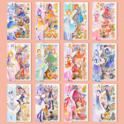 Miniatura 9 de 72 hojas de pegatinas de dibujos animados de meses para niña, álbum de recortes - pegatinas washi, papelería para diario, calendario decorativo, 12