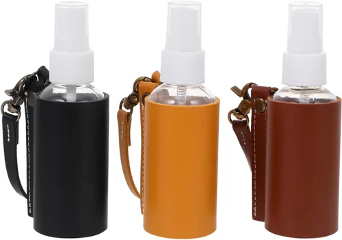 FRCOLOR 3 recipientes de jabón de mano de viaje con soportes de llavero de PU, botellas de spray de plástico, botellas vacías recargables para