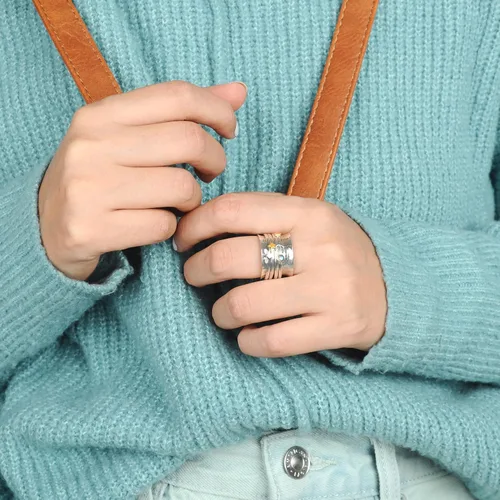 Miniatura 4 de Boho-Magic Anillo giratorio de plata de ley 925 con diseño de luna y estrella para mujer