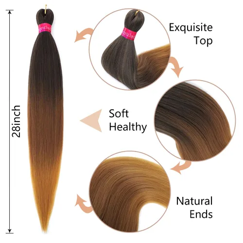 Miniatura 2 de Cabello trenzado preestirado, cabello trenzado degradado de 28 pulgadas, paquete de 8 extensiones de cabello trenzado de mezcla de colores sedosos