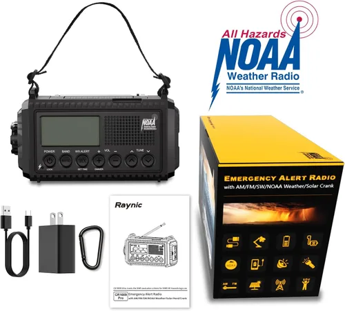 Miniatura 7 de Raynic - Radio meteorológica NOAA, radio de emergencia solar con manivela de 5000 mAh/18 500 mWh, radio portátil a batería con AM/FM/SW/NOAA