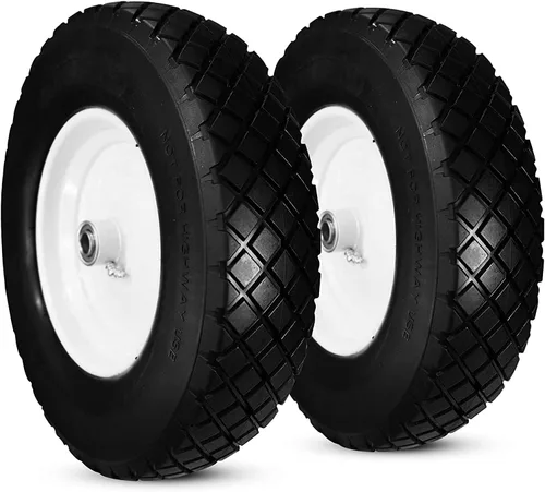 2 nuevas HORSESHOE Knobby 4.80/4.00-8 Sin Pinchazos, Carretilla de Contratista (6 y 8 pies cúbicos) Ruedas de 16 pulgadas con Engrasador, Longitud