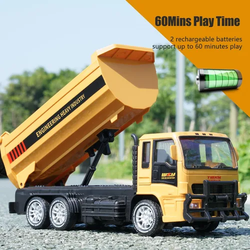 Miniatura 2 de Jiakora - Camión volquete con control remoto para niños, vehículo de construcción RC de 2.4GHz con luces LED, función de volcado de 45°, 2