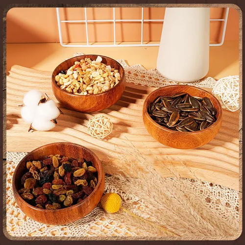 Miniatura 4 de Skylety 10 piezas de tazones de madera de acacia pequeños tazones de calabaza redondos de madera tallados a mano para servir palomitas de maíz