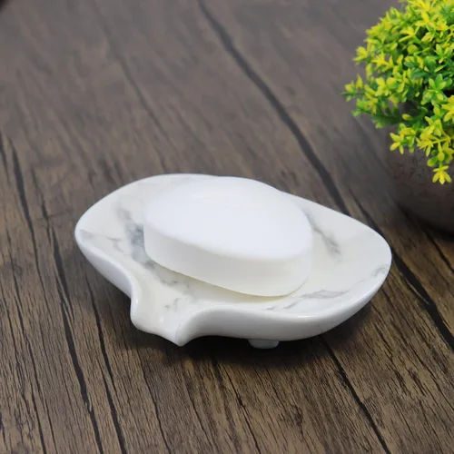 Miniatura 7 de Jabonera con textura de mármol de cerámica, ranura autodrenante, portátil para ducha, baño y fregadero de cocina