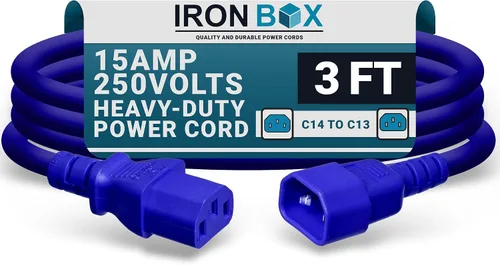 Miniatura 49 de IronBox Electric - Cable de Alimentación C14 a C13 de Servicio Pesado, 15A, 250V, Cable de Extensión para Computadora 14/3 AWG - Cables