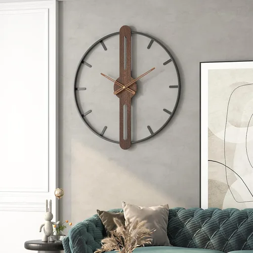 Miniatura 6 de Reloj de pared moderno con esfera de nogal, reloj de pared grande de madera con marco de metal, silencioso, sin tictac, para sala de estar