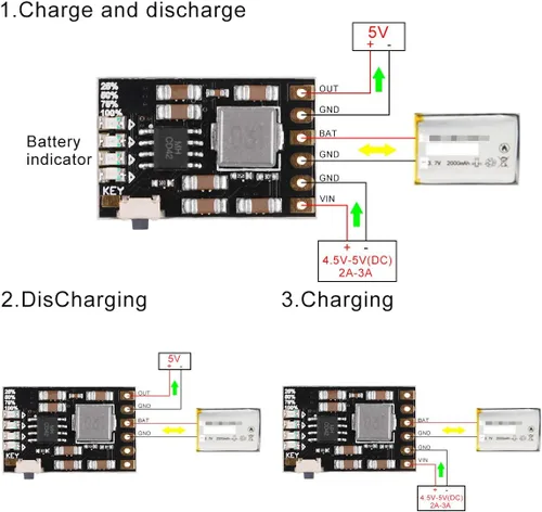 Miniatura 5 de 6 unids 2A 5V descarga de carga módulo integrado 3.7 V 4.2 V para batería de litio 18650 con aumento de carga Módulo de placa PCB de protección