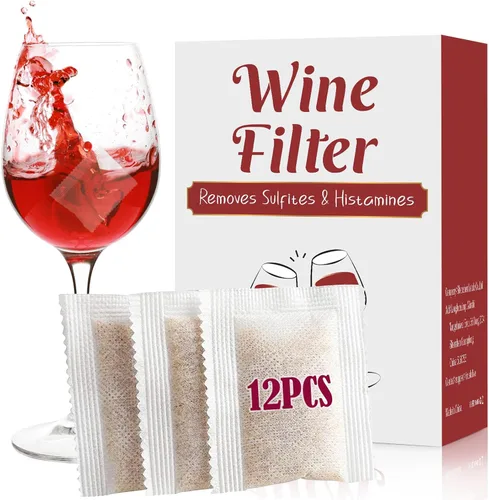 Filtro de vino, paquete de 12 filtros de vino para histaminas y sulfitos, sulfito de vino e histamina, evita alergias al vino y dolores de cabeza,