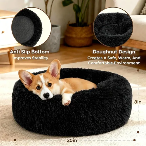 Miniatura 3 de Calming Donut Dog and Cat Bed for Indoor Cats, Anti-Anxiety Round Fluffy Soft Washable Small Pet Bed for Puppy and Kitten, Warming Comfortable
