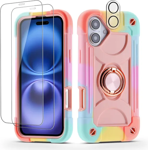 Miniatura 14 de Funda para iPhone Se3/iPhone Se2, iPhone 6/6S, iPhone 7/iPhone 8 de 4.7 pulgadas con soporte de anillo, con 2 protectores de pantalla resistentes