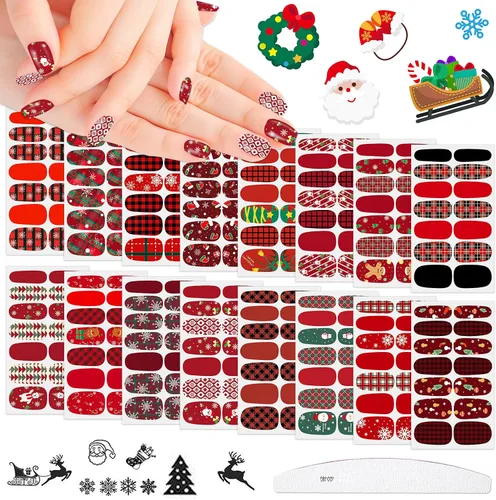 Miniatura 6 de 16 hojas de tiras de esmalte de uñas de Navidad, autoadhesivas, luces de árbol de Navidad, copo de nieve, muñeco de nieve, calcomanías de uñas