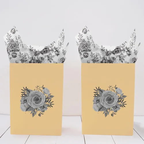 Miniatura 7 de JarThenaAMCS 100 hojas de papel de seda floral negro chinoiserie, papel de regalo de flores vintage, papel decorativo para manualidades, cumpleaños