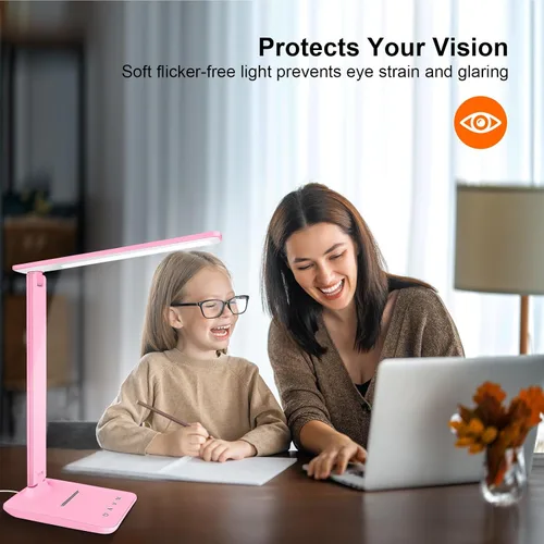 Miniatura 16 de Lámpara de escritorio LED White Crown, lámpara de mesa regulable, lámpara de lectura con puerto de carga USB, 5 modos de iluminación, control Negro