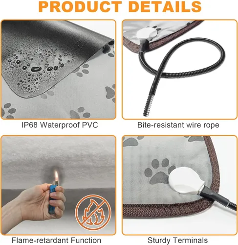 Miniatura 6 de Bestio Almohadilla térmica grande para perros, cama térmica para perros de 34 x 21 pulgadas con calor constante y modos automáticos, almohadilla
