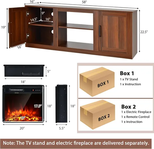 Miniatura 4 de Tangkula Soporte eléctrico para TV de hasta 65 pulgadas, con chimenea sintética de 18 pulgadas y 1500 W, termostato integrado, brillo de 5 niveles