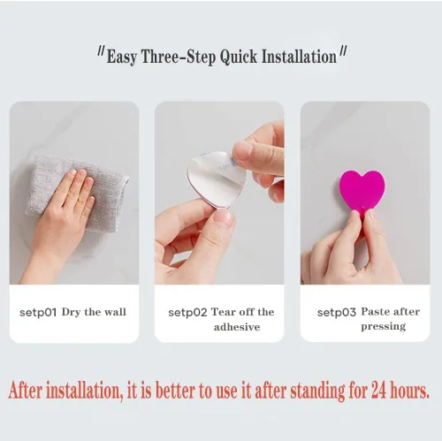 Miniatura 2 de JtmyAota Paquete de 6 ganchos decorativos de pared en forma de corazón, gancho de pared adhesivo fuerte de acero inoxidable para el hogar, cocina