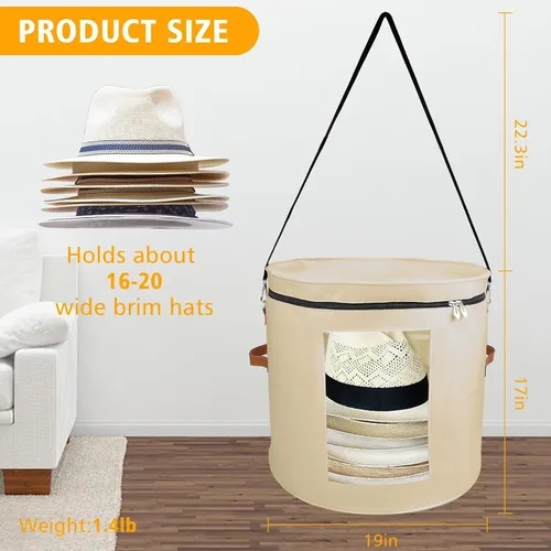 Miniatura 2 de VanlonPro Caja de almacenamiento grande para sombreros para mujeres y hombres, organizador de gran tamaño de 19 pulgadas de profundidad x 17