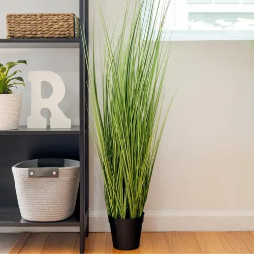 Miniatura 5 de Plantas de césped artificial de PVC con maceta de plástico negro, 47 pulgadas de alto, juego de 2 plantas en maceta para el hogar, oficina, jardín