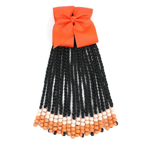 Miniatura 15 de Kid's Summer Paquete de 2 extensiones de cola de caballo para niños con cuentas, trenzas de caja, extensiones de cabello sintético para bebés, Rosa