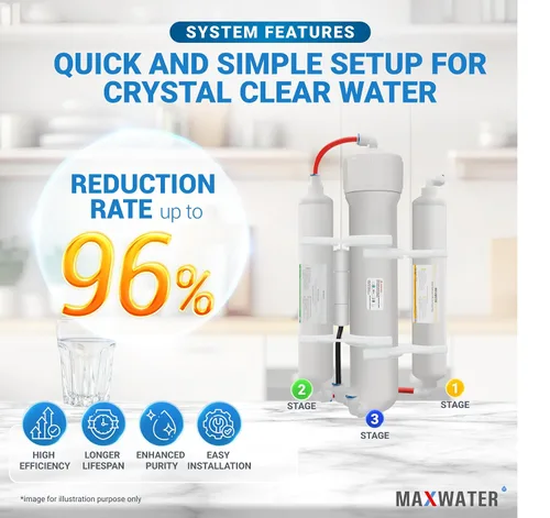 Miniatura 3 de Max Water Sistema de filtro de agua de ósmosis inversa portátil de 3 etapas, sistema de filtración de agua RO de 50 GPD para acuario, plantas
