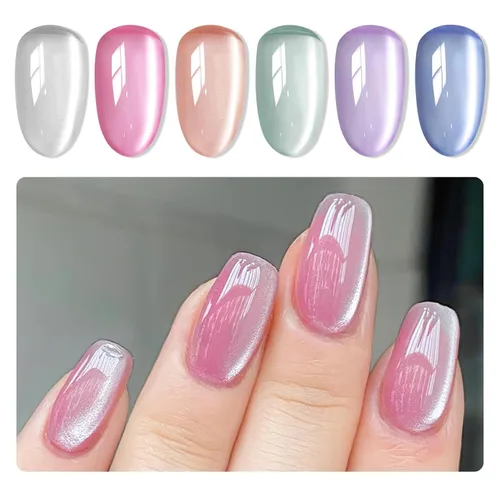 Miniatura 13 de MIZHSE Esmalte de uñas de gel de ojo de gato de 8 colores, juego de esmaltes de gel magnético con purpurina con barra magnética, holográfico Gel