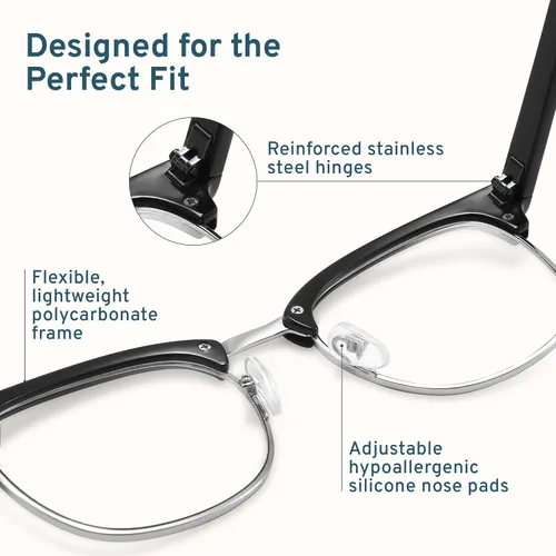 Miniatura 6 de CCVOO Paquete de 3 Gafas de Lectura con Bloqueo de Luz Azul, Lectores Retro Semi Sin Marco para Hombres y Mujeres, Gafas Redondas con Filtro UV400