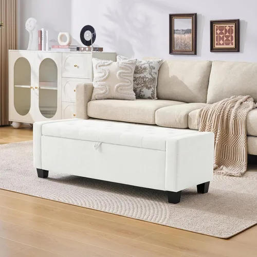 Miniatura 16 de Huatean Home Otomana de 48" con almacenamiento, otomana con banco de almacenamiento con bisagra de seguridad, banco tapizado de entrada con asiento
