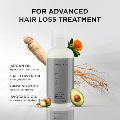 Miniatura 2 de Moehair Champú Hair Guard de tamaño de viaje, apto para viajes, engrosamiento y volumen del cabello, infundido con aceite de argán, ginseng