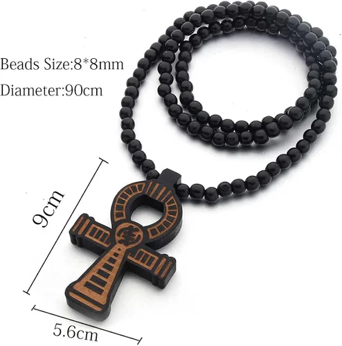 Miniatura 2 de Hiphop Woody Beads Ball Símbolo Hombre África Mapa Jesús Cruz Empaistic Colgante Collares para Mujeres Hombres Joyería Regalos