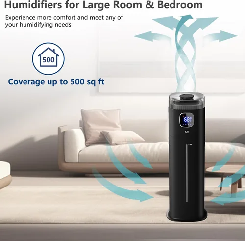 Miniatura 6 de KZF Humidificador grande para dormitorio, humidificador ultrasónico de niebla fría de 9L/2.5 galones con humidistato, boquilla de 360°, nivel
