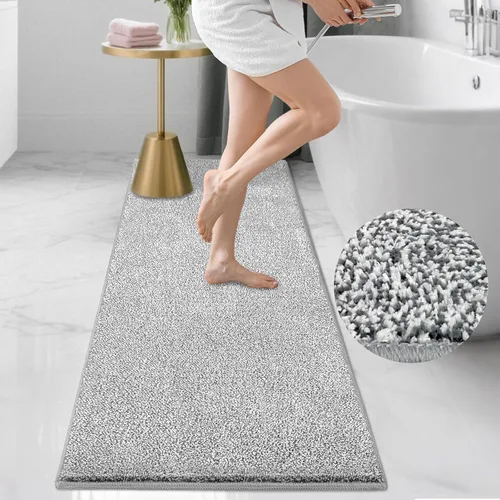 Miniatura 11 de HDFK Alfombra de baño antideslizante de 24 x 16 pulgadas, 2 tonos, felpilla suave, con respaldo de TPR Absorbencia sólida negro blanco Alfombra
