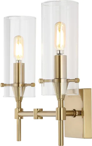 Miniatura 14 de JONATHAN Y Lámpara LED moderna de bronce aceitado de 4.5 pulgadas, pantalla cilíndrica de vidrio transparente, lámpara de pared para espejo de baño
