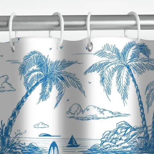 Miniatura 8 de MEHOFOND Cortina de ducha de surf, tabla de surf retro, diseño de palmeras tropicales, sala de estar, silla de verano para playa, tela de poliéster