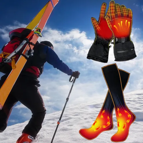 Miniatura 2 de Suhine 2 pares de guantes calentados y calcetines para manos y pies para hombres y mujeres, guantes con batería recargable, guantes de invierno